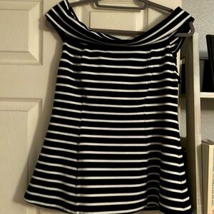Anthropologie Maeve Blue and white striped off the shoulder peplum top